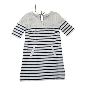 Postmark Anthropologie Tunic Top Womens Small Black White Striped Lace Eyelet